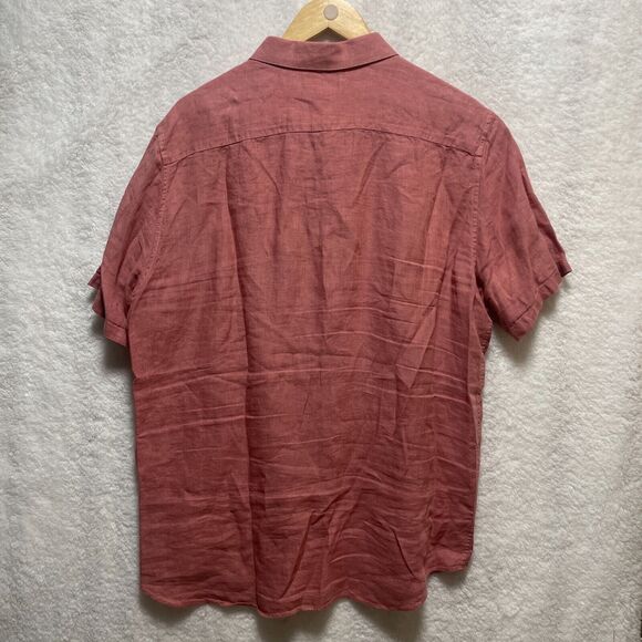 Theory Shirt Mens XL Pink Linen Button Up Short Sleeve Preppy Coastal Casual - Picture 8 of 11